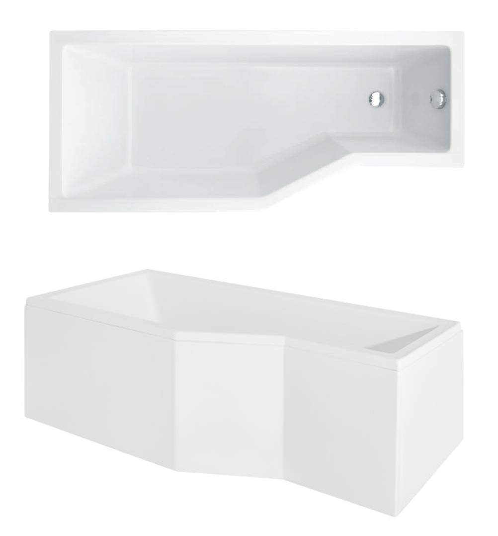 ECOLAM Duschbadewanne Set Badewanne + Badewannenabtrennung Duschwand Eckbadewanne Integra 170x75 cm LINKS Acryl weiß + Schürze Ablaufgarnitur Ab- und Überlauf Automatik Füße Silikon raumsparend