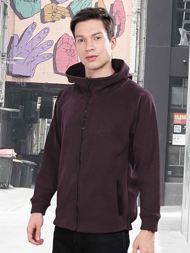Image of STELLERS Men's Solid Zipper Fleece Hooded Sweatshirt | Regular Fit | Feather Touch Feel | Odour Resistant | Wrinkle Free | Quick Dry | Stretchable | Breathable | Sustainable | Anti-Static