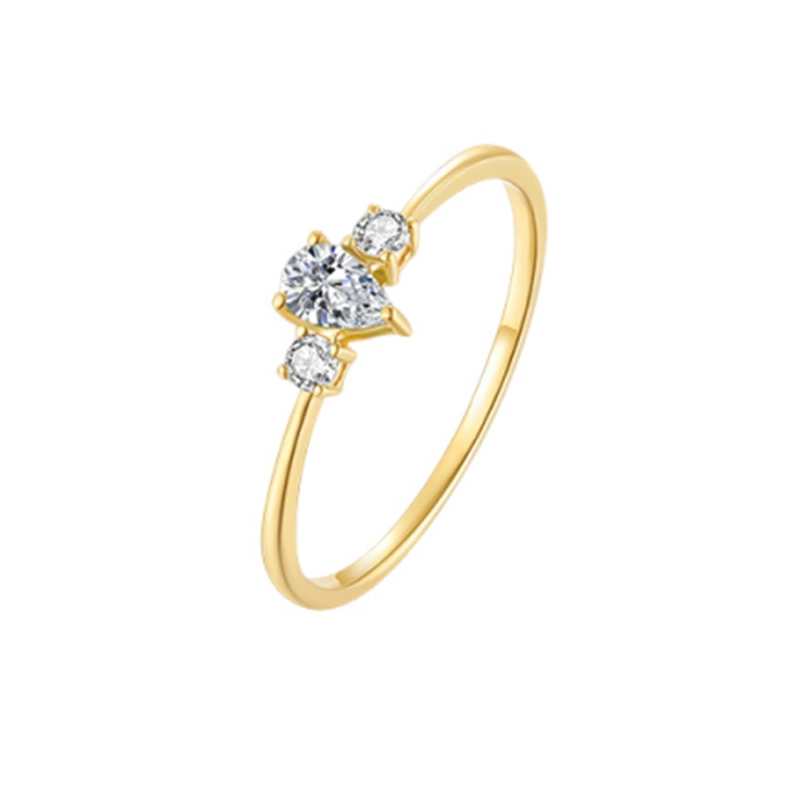 Wycian Anillo Promesa Mujer Anillos Mujer San Valentin Oro Amarillo Elegante Y Fino con Esmeralda en Forma de Lágrima Y Diamante Talla 15 Sólido No Chapado Popular para Esposa Boda Joyas