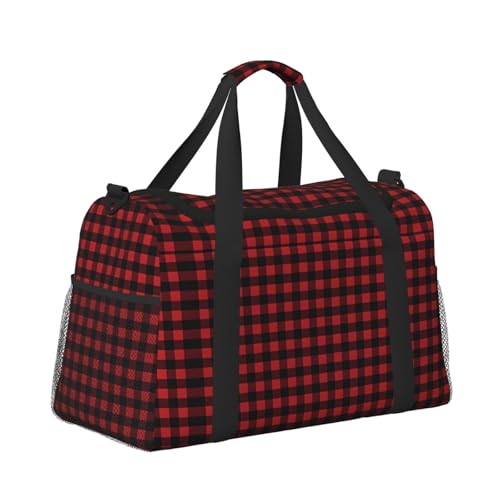 Red Black Buffalo Check Plaid Pattern Hand Travel Bag - Large Insulated Eco Bag, Perfect for Camping, Grocery, Sports, Gym & Outdoor Adventures3