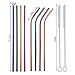 Hoshen 10Pcs Reusable Stainless Steel Color Straws, Color Metal Full Straight Straws (Including 2 Brushes), Suitable For 20/24/30 Ounce Tumblers, 8.5 Inches-All Bent