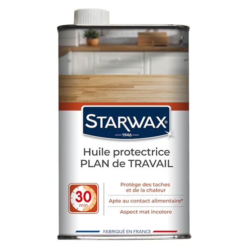 STARWAX - Huile protectrice spécial Plan de Travail - Action rapide - Protège des taches et de la chaleur - Apte au contact alimentaire - Aspect mat incolore...