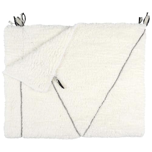 AltoBuy Plaid Sherpa 130x160cm Blanc Motif Géométrique Tressé Noir - FARYA