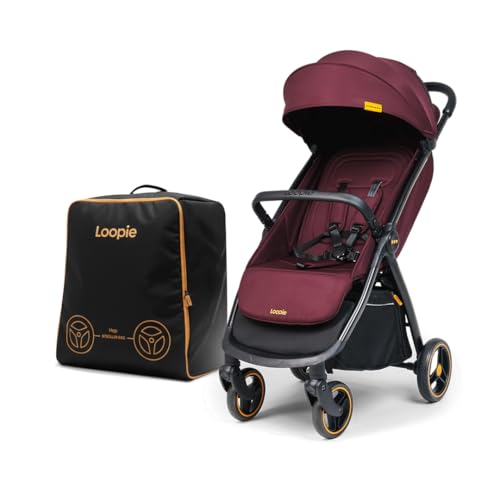 Image of Loopie Stroller with Gate Chec Bag | Mosquito Net | 1 Hand Fold Cabin Friendly Compact Foldable Stroller for 0-4 Years with Adjustable Seat | Sleeping Position | 360 Wheels | 1 Year Warranty | Maroon