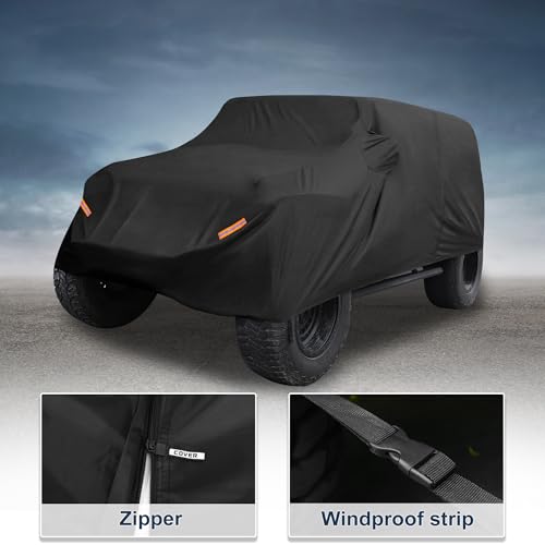 Image of Car Cover Waterproof All Weather with Driver Door Zipper for Jeep Wrangler JK JL 4 Door 2007-2021 / Full Exterior Cover /Durable 210D Oxford Cloth / 1Pcs Black