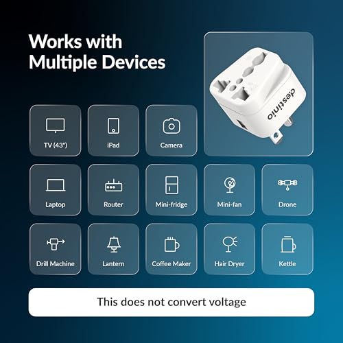Image of Destinio India to USA Converter Plug for Travel - Universal Type B Adapter for Canada Japan & More | Indian Pin Compatible Charger Connector for Laptop Mobile | CE Certified RoHS Compliant (Pack of 2)