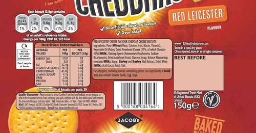 JACOB'S Cheddars Red Leicester Flavour Cheese Biscuits, 150 g (Pack of 1)