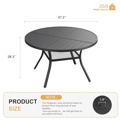 Image of VICLLAX Round Patio Table with Adjustable Umbrella Hole for 6, All Weather 47.2 inch Metal Outdoor Dining Table for Lawn Garden, Black