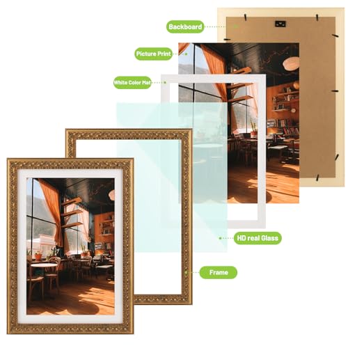 Image of Golden State Art, 13X19 Ornate Finish Photo Frame with White Mat for 11X17 Picture & Real Glass, Color: Bronze