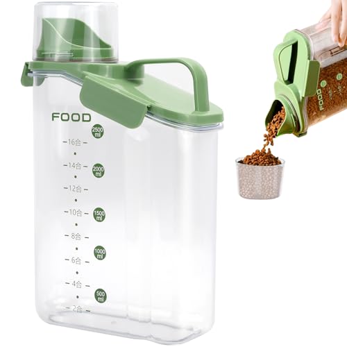 Contenitore Crocchette Cane 3L Contenitore Ermetico Trasparente Porta Crocchette Gatto Senza BPA con Misurino e Manico per Cereali Cibo Secco Riso e Farina