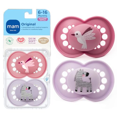 Image of MAM Original Baby Pacifier 6-16 Mths, Skin Soft Silicone Nipple, 2 Pack | BPA-Free Skin Soft Silicone Nipple, Developed With Medical Experts, With Sterilizer Case, Easy To Clean, Made In Europe