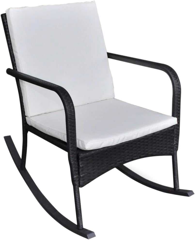 Outdoor Rocking Chair,Lawn Lounge Chairs,Patio Lounge Chairs,Outdoor Dining Chair,Sun Lounger,Cushion Cover Washable,Easy to Assemble, Black Poly Rattan