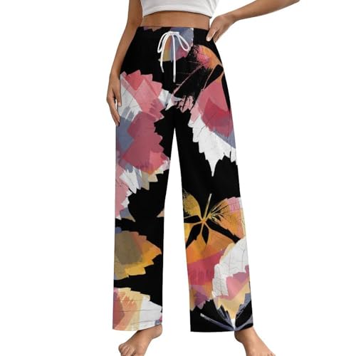 Feuille d'érable rose pantalon de pyjama femme léger contre la chaleur nocturne S