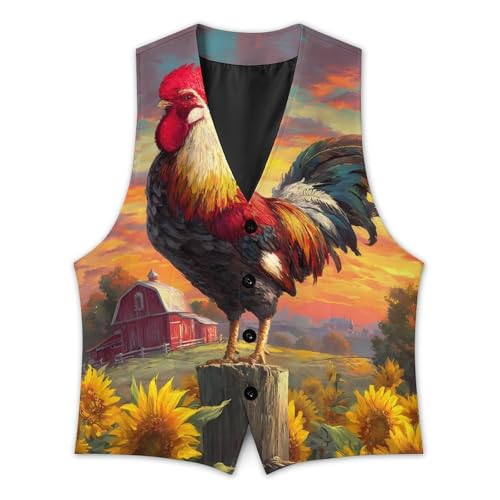 Crowing Rooster Men's Suit Vest Slim Fit Business Dress Party Pattern Waistcoat Vest Top3
