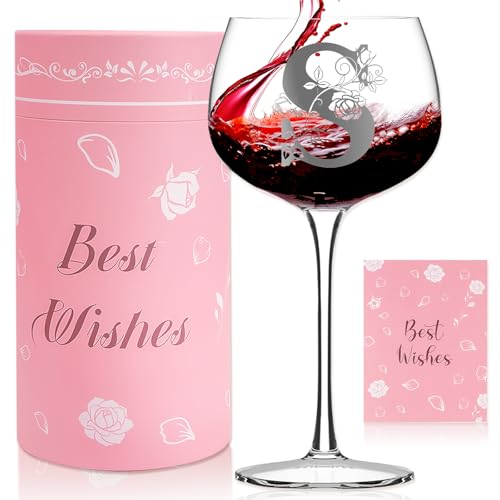 Personalized Gifts for Women Womens Birthday Gifts Monogrammed Wine Glass Gin Glass with Box Customized Birthday Valentine Christmas Gift for Mom Wife Friends Sister Coworker 16oz Red Wine Glasses