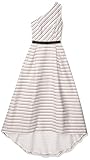 Halston Heritage Women's Asmmetric Gown, Chalk/Black Delicate Stripe Print, 0