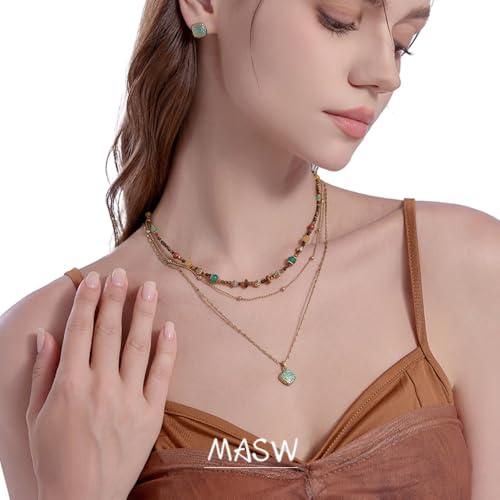 boho layered Original design Retro style multi-layer beaded necklace Fashion women's gold-plated necklace M33962
