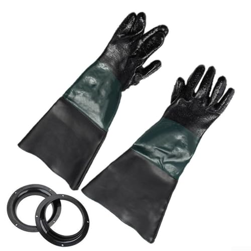 Guantes de chorro de arena de 60 cm, con forro de algodón de PVC, guantes protectores resistentes con mangas largas para equipos de seguridad abrasiva para chorro de arena y gabinete, color verde