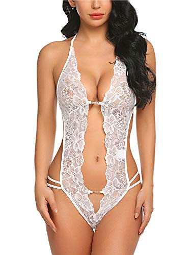 Avidlove Lace Lingerie for Women Teddy Nightwear One Piece Babydoll Bodysuit White Medium