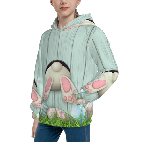 White Bunny Bottom And Easter Eggs Kid Hoodies Boys Sweatshirts Girls Pullover with Pocket2