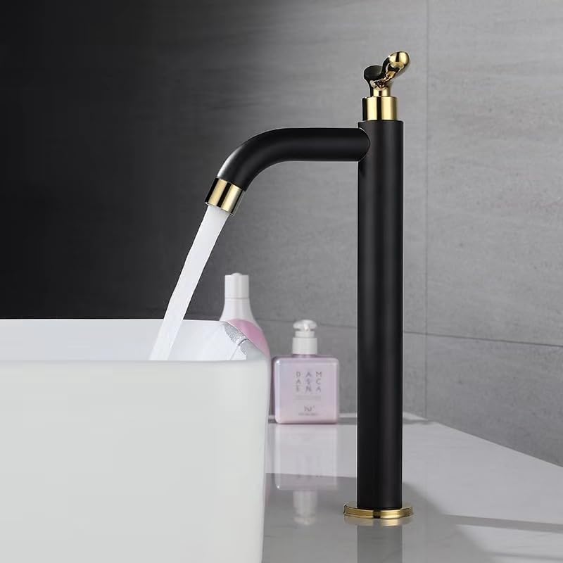 FLOWLET Wash Basin Taps | Black and Gold Pillar Tap for Wash Basin | Water Tap for Bathroom - Stainless Steel Sink Faucet | Tall Body Pillar Cock 12 inch (Black and Gold) (12" inch Gold and Black Tap) (B0D7SJHFJ6) Amazon Price History, Amazon Price Tracker