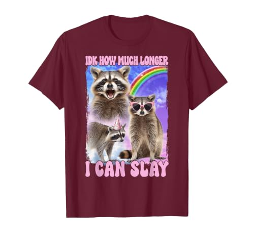 IDK How Much Longer I Can Slay Meme Raccoon Funny T-Shirt, Men, Burgundy, Small