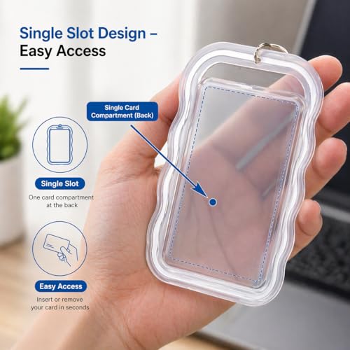 Image of Street27 Cloud Shape Photo Card Holder with Keychain Pendant | Transparent ID Badge Case with Wrist Strap | Silicone Protective Card Cover for Office, School & Travel (Grey)