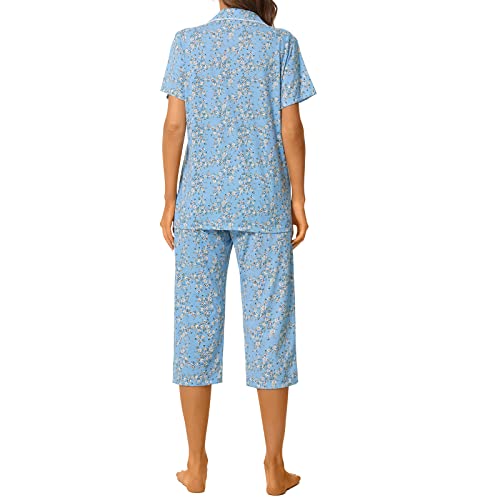 Image of Tugege Capri Pajamas Set Womens Button Down Short Sleeve Lounge Sets Sleepwear Notch Collar Top & Capri 2 Piece PJ Sets
