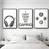 JORCEDI 3er Schwarz-Weiße Gaming Poster Set, Gaming Bilder 