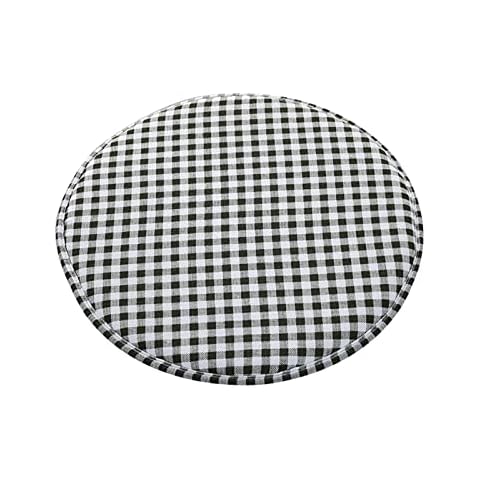 JLWM Chair Pad For Round Stool Seat Cushion Tartan Grid Checkered Lattice Plaid Cotton Linen Seat Pad Chair Cushion Strap Not-slip-Dark green-diameter-33cm Cover