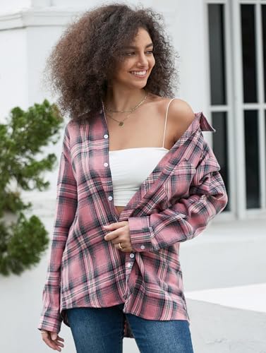 Image of SANGTREE Women and Girls Long Sleeve Flannel Casual Button Down Plaid Shirt