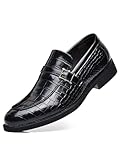 Men's Vintage Crocodile Print Strap Slip On Dress Shoes Formal Leather Loafers Business Casual Oxford (Black, Adult, Men, 14, Numeric, US Footwear Size System, Medium)