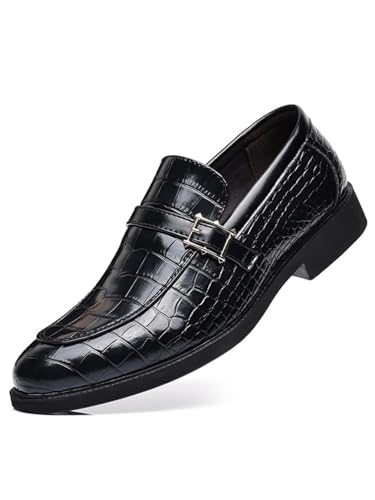 Men's Vintage Crocodile Print Strap Slip On Dress Shoes Formal Leather Loafers Business Casual Oxford
