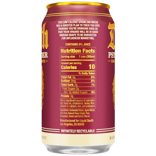 Image of Liquid Death Soda-Flavored Sparkling Water - Psycho Cider (Apple Cinnamon), Less Sugar*, Huge Flavor, No Caffeine, No Artificial Sweeteners, 12 Fl Oz (Pack of 12)