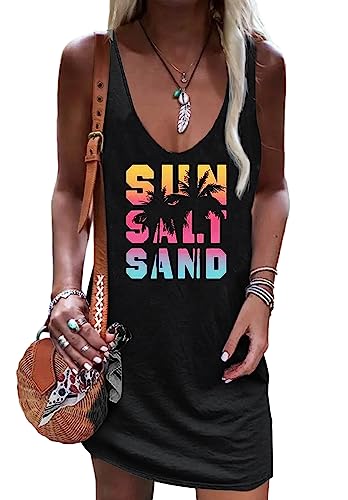 Image of Live Simple Coconut Tree Sleeveless Mini Dress Summer Beach Mini Dress Women's Summer Casual Sexy V Neck Mini Tank Dress