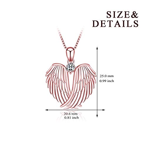Image of YFN Angel Wings Necklace 925 Sterling Silver Guardian Angel Wings Pendant Necklace Birthstone Necklace for Women Girls Christmas Jewelry Gifts