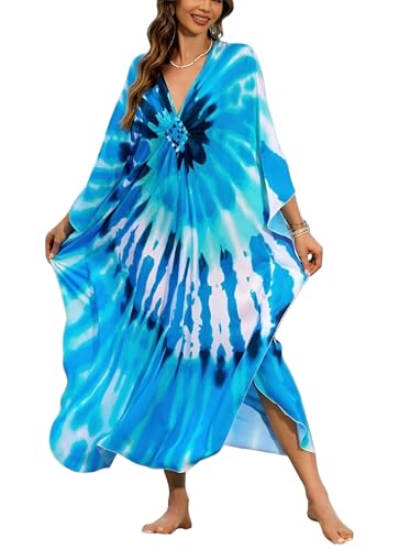 Image of IMAGEKOPE Women's Plus Size Animal Print V-Neck Batwing Kaftan Beach Dress Bathing Suit Cover-Up Loungewear