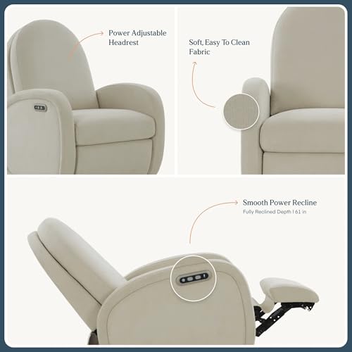 Image of Austin Power Glider Recliner | Contemporary Nursery Glider Chair with Adjustable Headrest & Glide | Live Smart Stain-Resistant Fabric | Modern Recliner Chair for Nursery & Living Spaces, Ivory