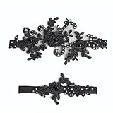 Black Bridal Garter Set Handmade Floral Lace Rhinestone Gothic Wedding After Party Prom