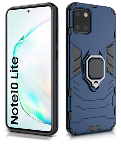 Image of WOW IMAGINE Shock Proof Back Case Mobile Cover for Samsung Galaxy Note 10 Lite | Back Cover Case (Tough Armor | Hybrid PC + TPU | Ring Holder & in-Built Kickstand | Blue)