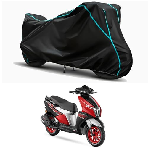 Image of Waterproof Bike Body Cover Compatible for | TVS NTORQ 125 Race | Taffeta Fabric, Sky Piping Design, Bottom Elastic Fit | Dustproof, Sun UV & Rain Protection for All Weather.