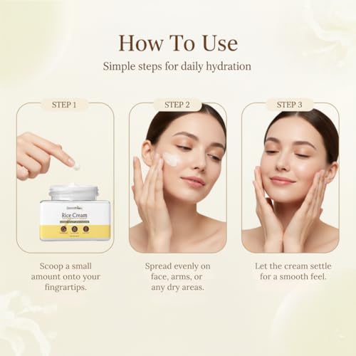 Image of Rice Face Cream with Shea Butter and Vitamin E Light Daily Hydration Skin Care Cream, Daily Glow Light Moisturizing Cream - 50 g (Pack 1)