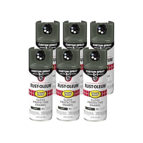 Image of Rust-Oleum Stops Rust Custom 5-in-1 Spray Paint, Gloss Cypress | Rust Preventive Protective Enamel, Multi Surface (Metal, Wood and More), Adjustable Dial for Better Control, Fast Dry, 6 Pack