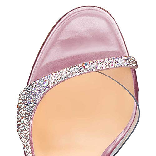 XYD Women Elegant Rhinestone Studded Slingback Sandals Open Toe Stiletto High Heel Pumps D'Orsay PVC Wedding Cocktail Evening Shoes4