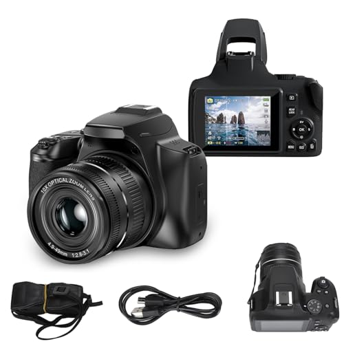Cámara Profesional Digital de 64MP para Fotografía, Cámara de Vlogging 4K para Youtube con Pantalla Abatible de 3 Pulgadas, Zoom Digital de 40X, Cámara de...
