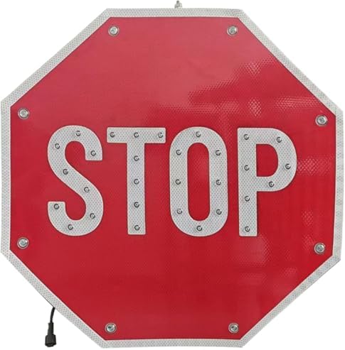 24'' Solar Powered LED Stop Sign - Reflective Aluminum Octagon Blinking Traffic Sign for Enhanced Street Safety - Durable Metal Warning Signal