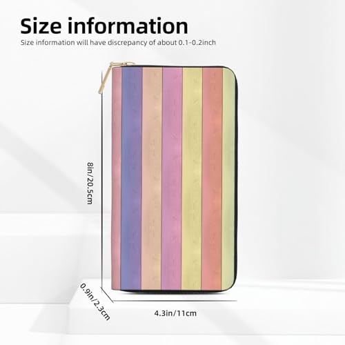 Rainbow Wood Grain Print Wallet Women Men, Long PU Leather Wallets for Women, Cute Womens Travel Wallet Purse Pouch with Zipper Pocket3