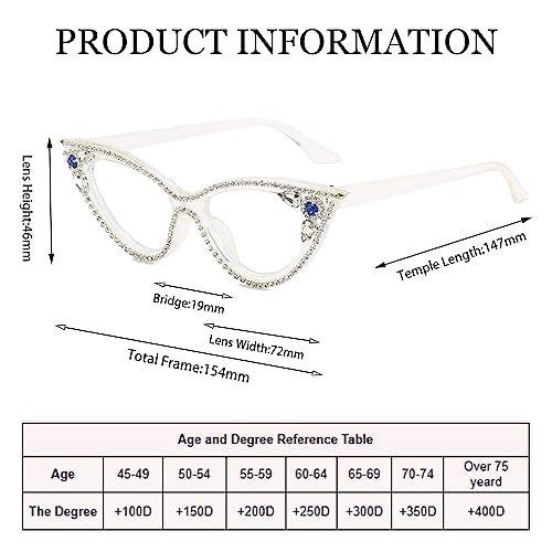 Image of ICARA Sparkling Crystal Retro Cat Eye Frame Bling Rhinestone Reading Glasses for Women Blue Light Blocking Computer Eyeglass