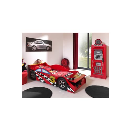 Paris Prix Pack - Lit Enfant Voiture Race & Armoire 1 Porte Pompe à Essence Rouge