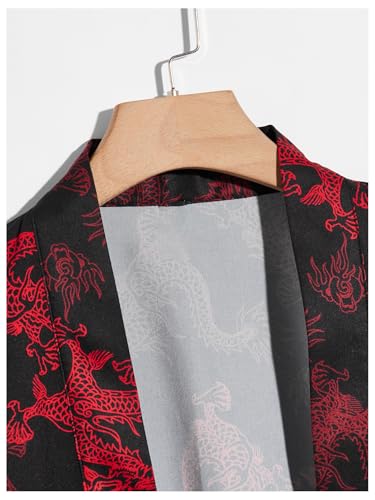 SHENHE Men's Kimono Jacket Dragon Print Open Front Chinese Kimono Yukata Noragi Bathrobe3